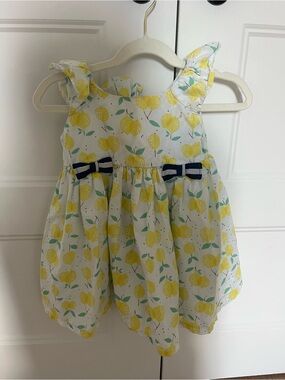 Girls' Yellow Lemon Print Sundress with Navy Bow